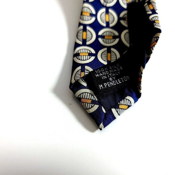 Mark Shale Blue Yellow Geometric Print Wide Silk Tie - Picture 4 of 7